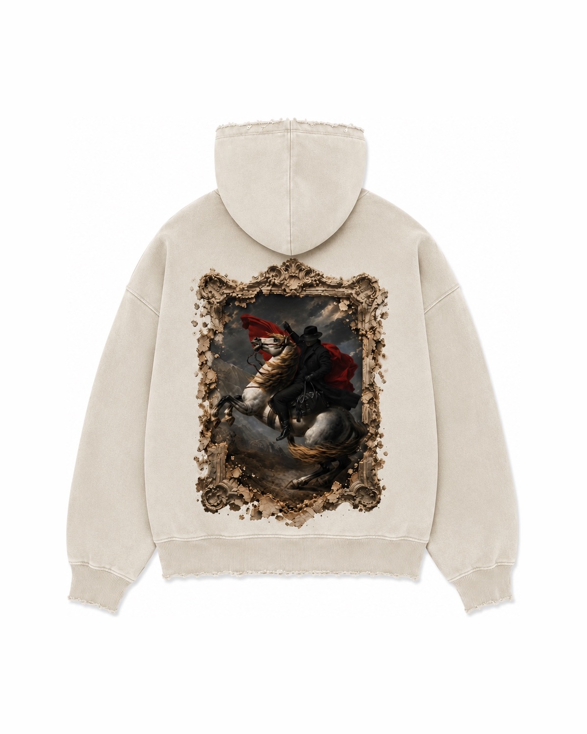 Retro della felpa NOVERA Ivory Rider con The Guest a cavallo